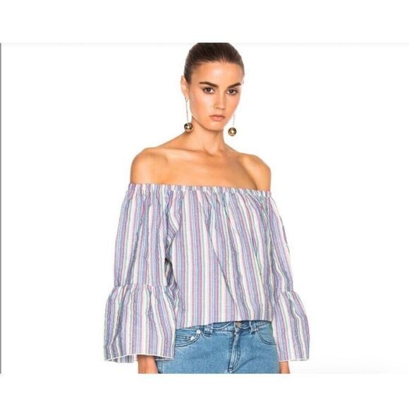 See by Chloe Womens Off-The-Shouder Striped Seersucker Blouse 40 - Picture 6 of 6